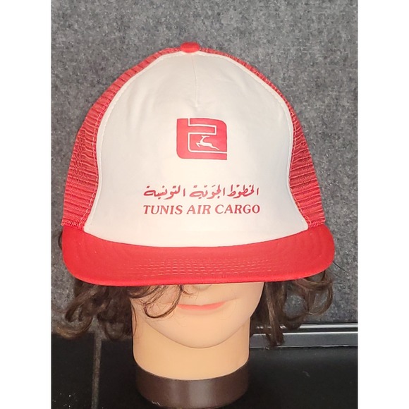 Vintage Tunis Air Cargo Reynolds Trucker Hat Cap Red White Airline Casual Arabic - Picture 1 of 8